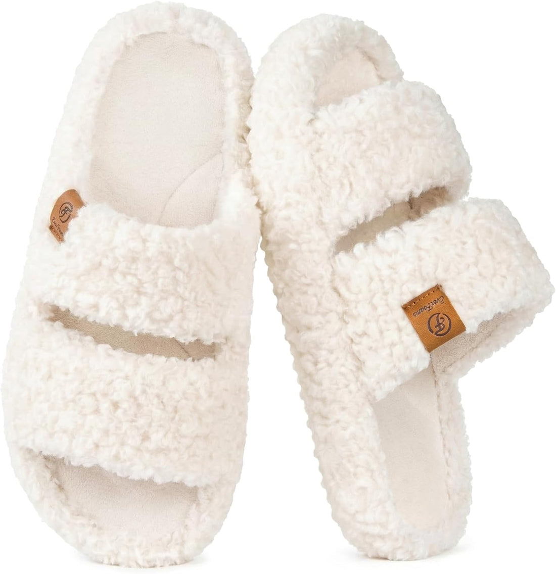 EverFoams Womens Fuzzy Open-toe Slippers Memory Foam Indoor House Shoes